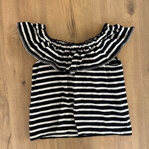Beams Black and White Striped Off-Shoulder Top